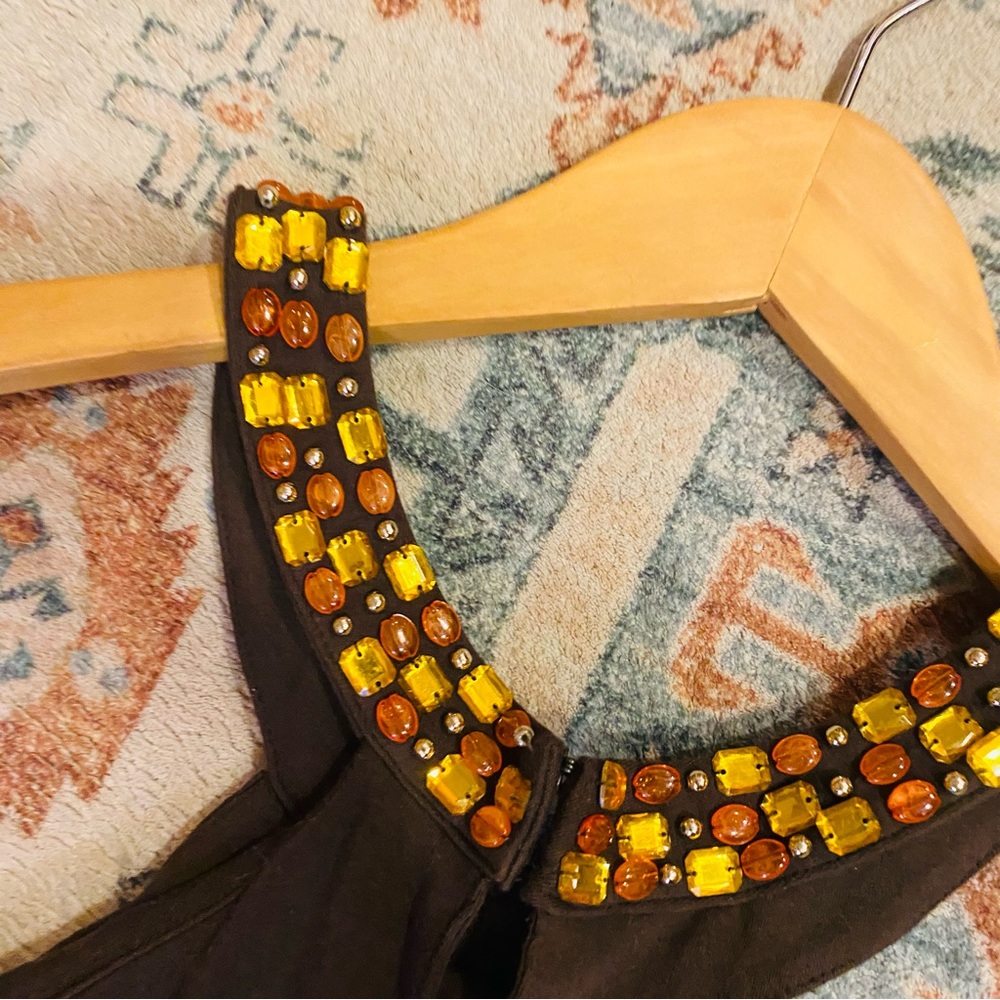 MODA INTERNATIONAL Vintage Victorias Secret Y2 K Brown Jeweled Halter Midi Dress - Picture 4 of 5
